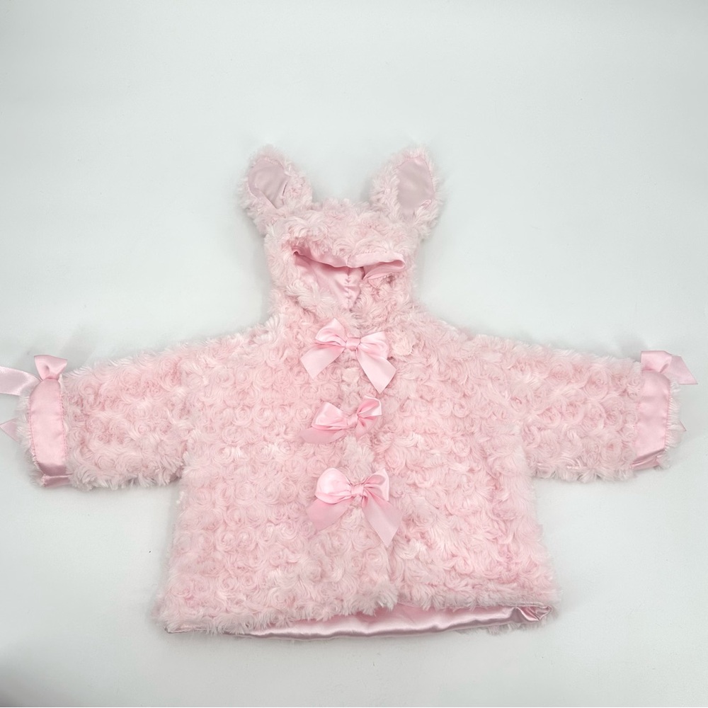 BEARINGTON BABY Coat Sz 6-12 Months Pink Easter Bunny Ears Tail Faux Fur Jacket